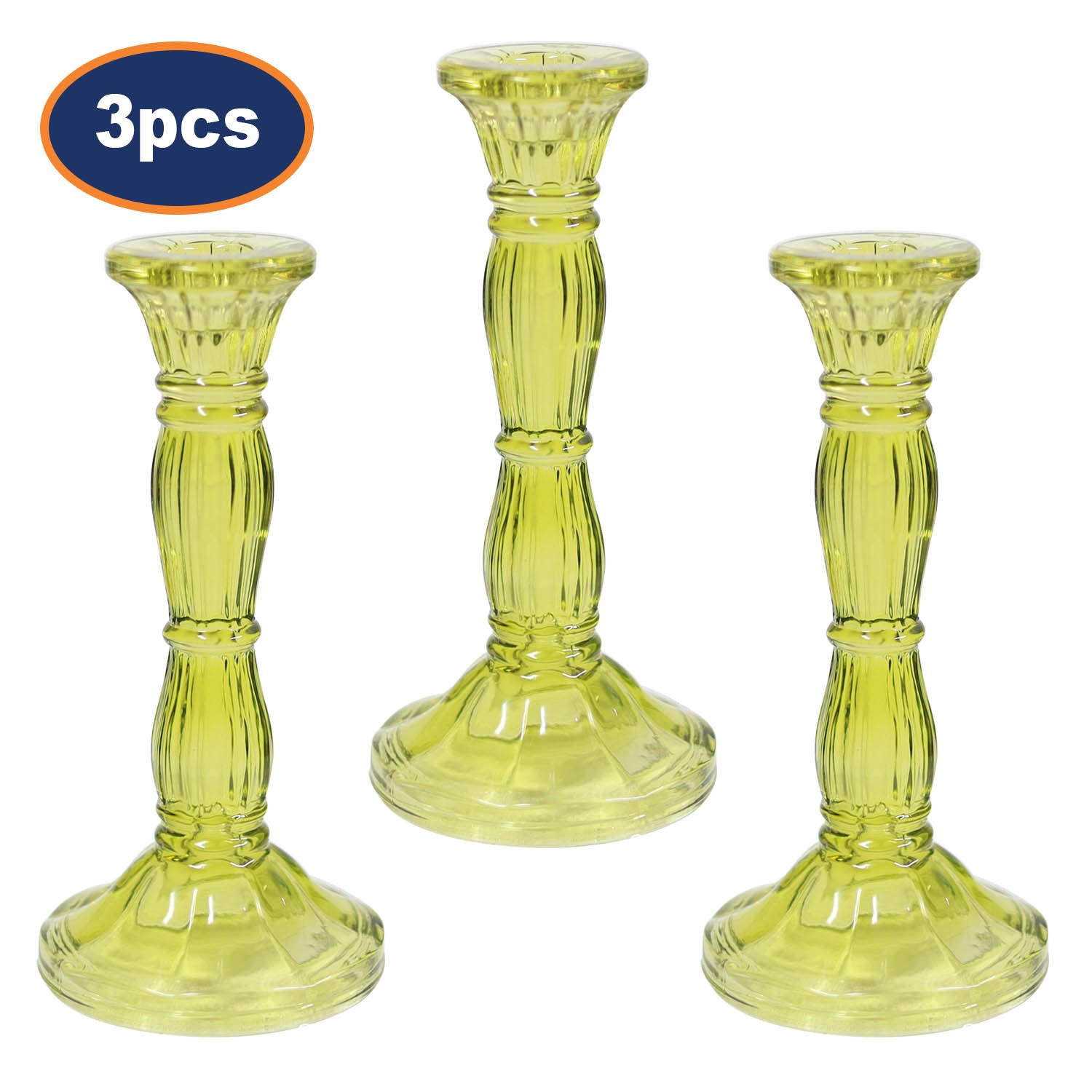 3Pcs Green Bohome Glass Candle Stick Holders