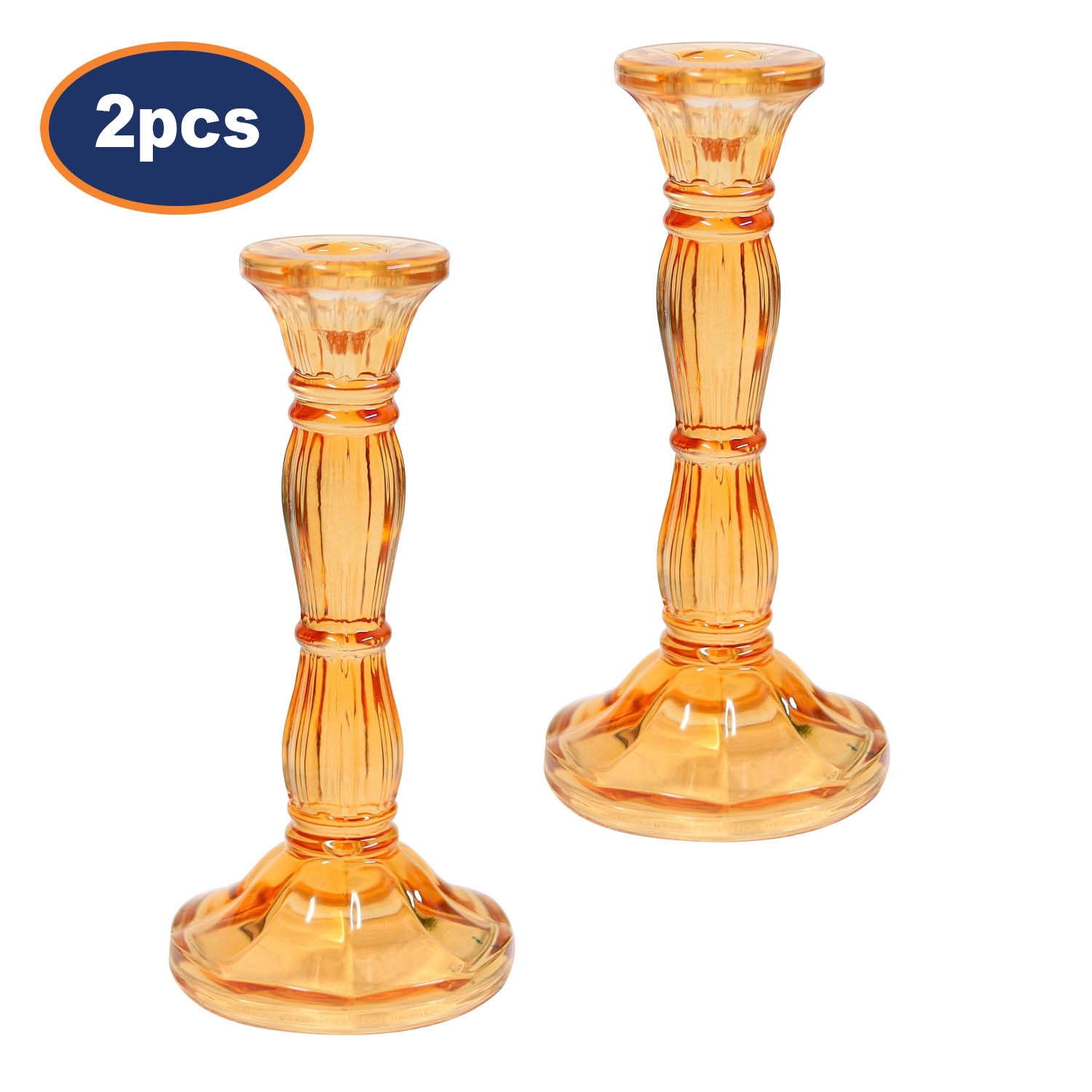 2Pcs Orange Bohome Glass Candle Stick Holders