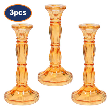 3Pcs Orange Bohome Glass Candle Stick Holders