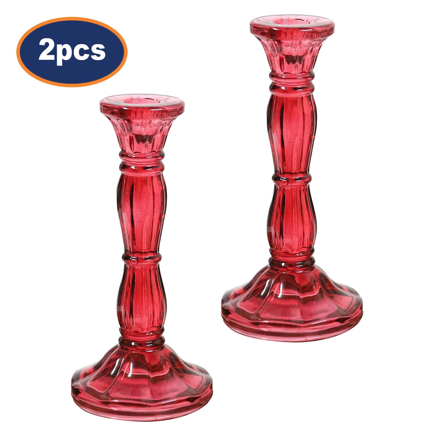 2Pcs Pink Bohome Glass Candle Stick Holders