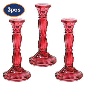 3Pcs Pink Bohome Glass Candle Stick Holders