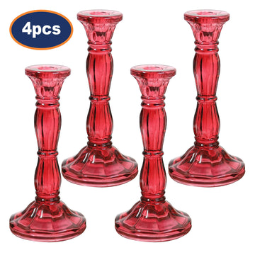 4Pcs Pink Bohome Glass Candle Stick Holders