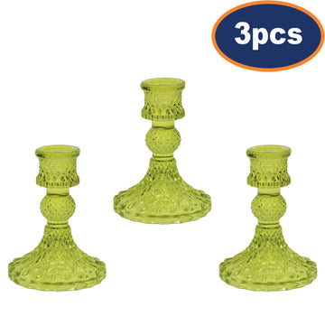 3Pcs Green Glass Dinner Candle Holder