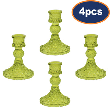 4Pcs Green Glass Dinner Candle Holder