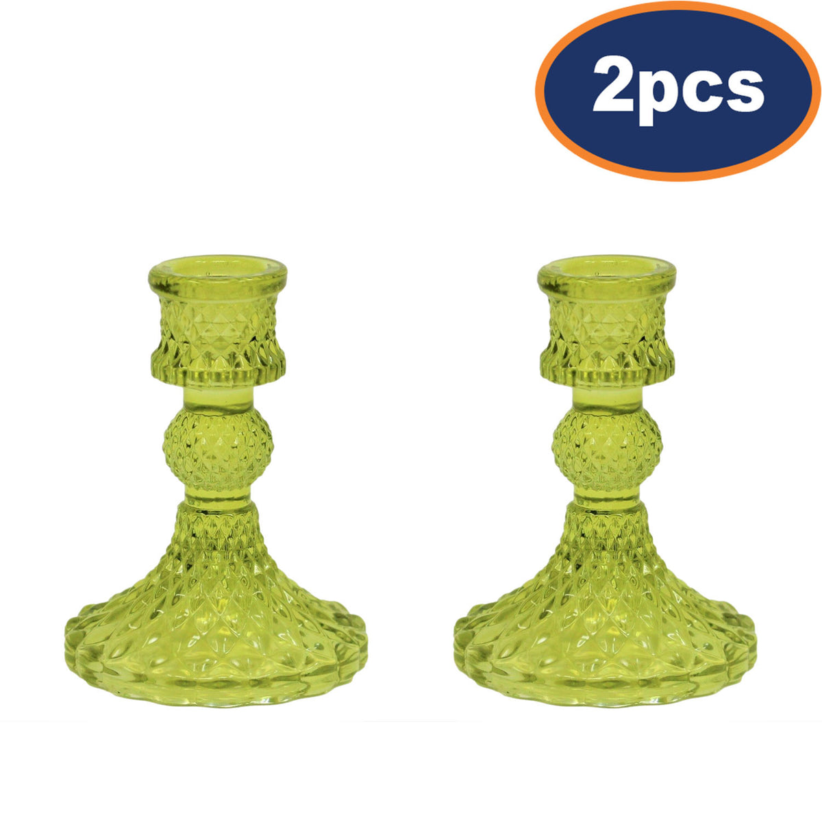 2Pcs Green Glass Dinner Candle Holder