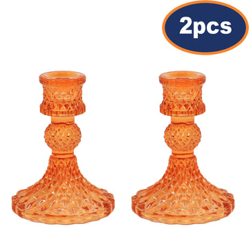 2Pcs Amber Glass Dinner Candle Holder