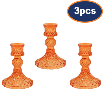 3Pcs Amber Glass Dinner Candle Holder