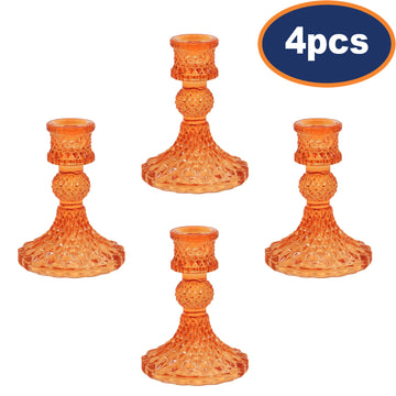 4Pcs Amber Glass Dinner Candle Holder