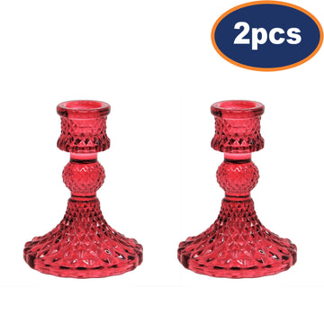 2Pcs Pink Glass Dinner Candle Holder