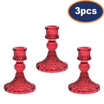 3Pcs Pink Glass Dinner Candle Holder