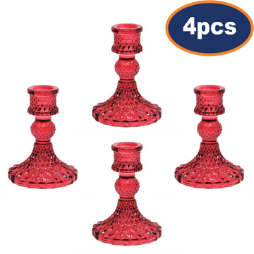 4Pcs Pink Glass Dinner Candle Holder
