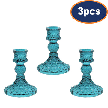 3Pcs Teal Glass Dinner Candle Holder