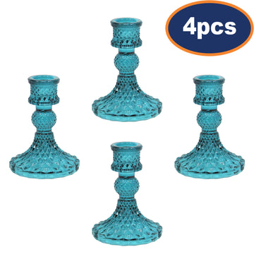 4Pcs Teal Glass Dinner Candle Holder