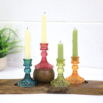 4Pcs Orange Green Teal Pink Glass Candle Holder