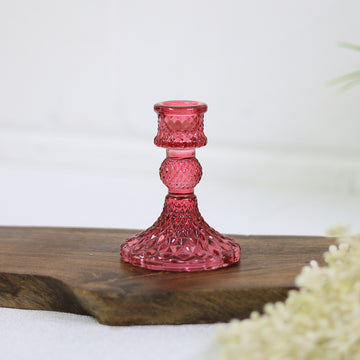 2Pcs Pink Glass Dinner Candle Holder