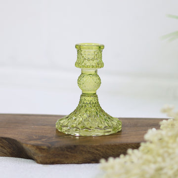 3Pcs Green Glass Dinner Candle Holder