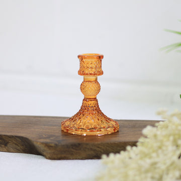 2Pcs Amber Glass Dinner Candle Holder