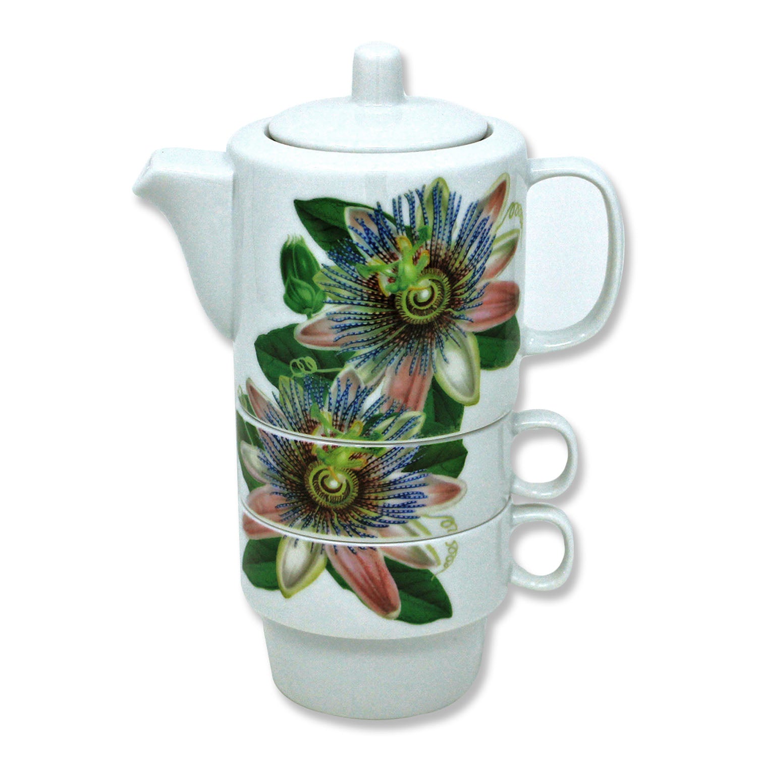 Ceramic Green Flowers Stacking Tea For Two