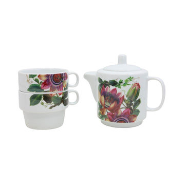 Ceramic Pink Flowers Stacking Tea For Two