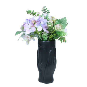 Tall Black Ceramic Face Hands Cache Herbs Plant Pot Vase