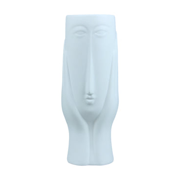 Tall White Ceramic Face Hands Cache Herbs Plant Pot Vase