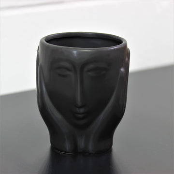 Small Black Ceramic Face Planter