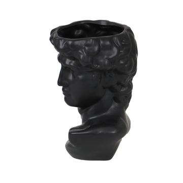 26cm Black Monochrome Roman Head Shaped Succulent Plant Pot