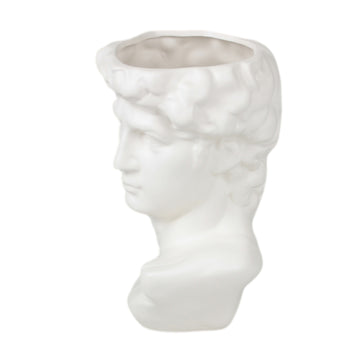 26cm White Monochrome Roman Head Shaped Succulent Plant Pot