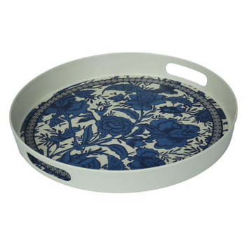 Vintage Blue Roses Willow Floral Bamboo Serving Tray