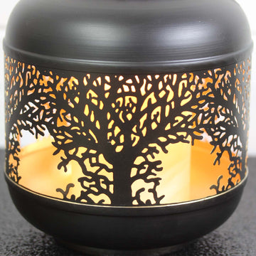 22cm Small Tree of Life Black Candle Holder Lantern
