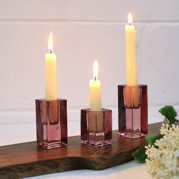 Set of 3 Pink Glass Candle Stick Holders