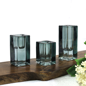 Set of 3 Blue Glass Candle Stick Holders