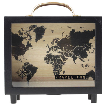 Wooden Black Frame Glass Panel Travel Money Coin Box