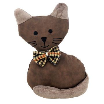 25cm Brown Cat Faux Leather Novelty Door Stop