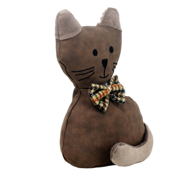 25cm Brown Cat Faux Leather Novelty Door Stop