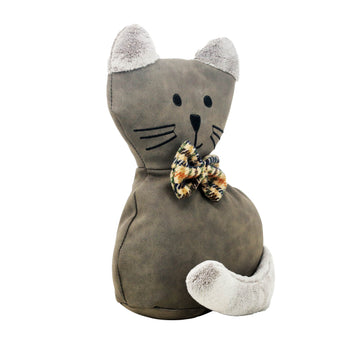 25cm Grey Cat Faux Leather Novelty Door Stop