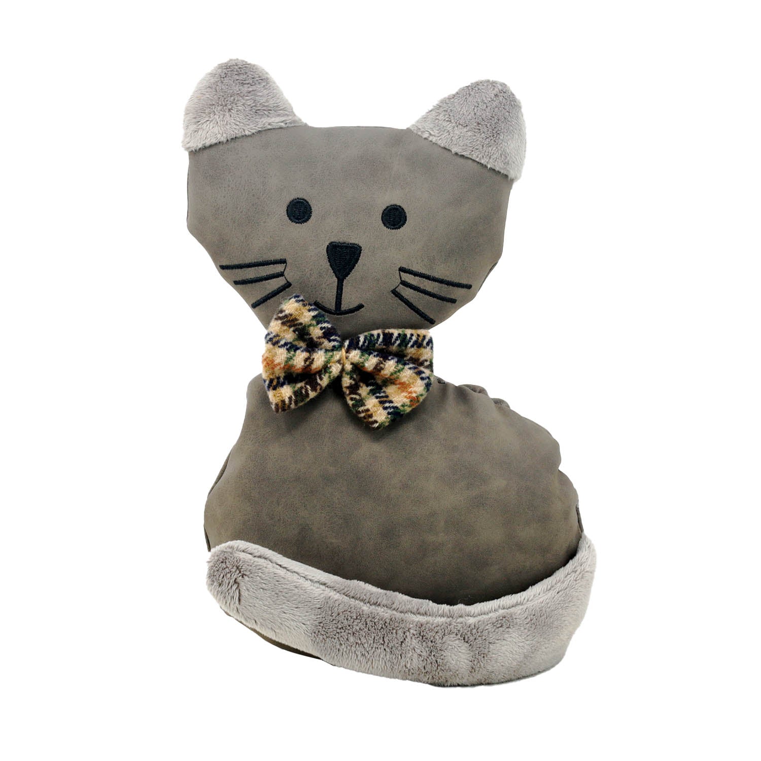 25cm Grey Cat Faux Leather Novelty Door Stop