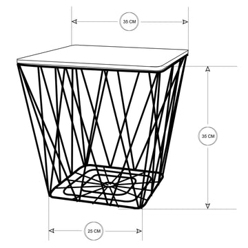 Wooden Top Black Metal Wire Square Storage Basket