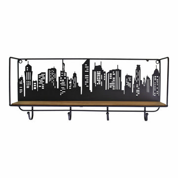 City Skyline Wall Mounted Shelf with 4 Hooks
