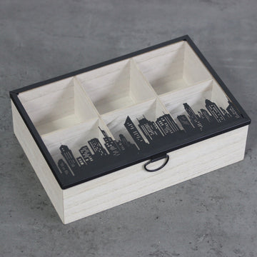 24cm Wooden City Tea Box