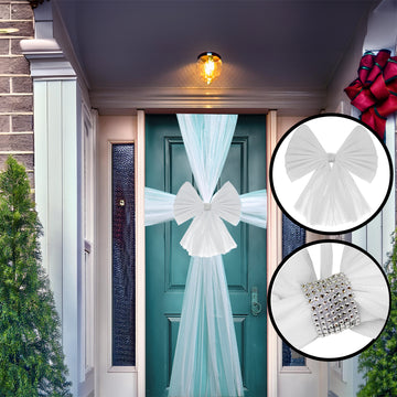 White Delux Luxury Full Door Bow Christmas Decor