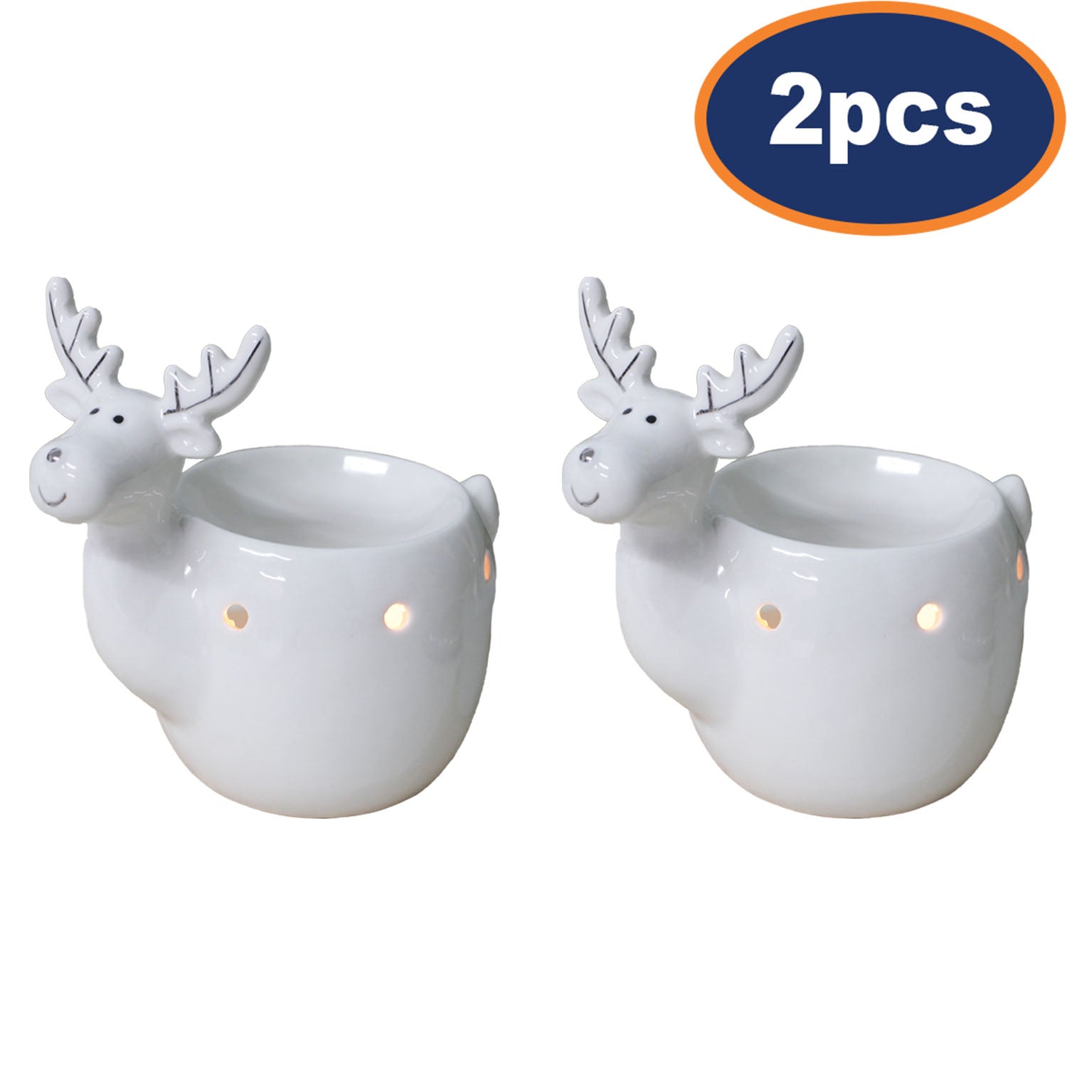 2Pcs Ceramic Reindeer White Wax Melting Oil Burner