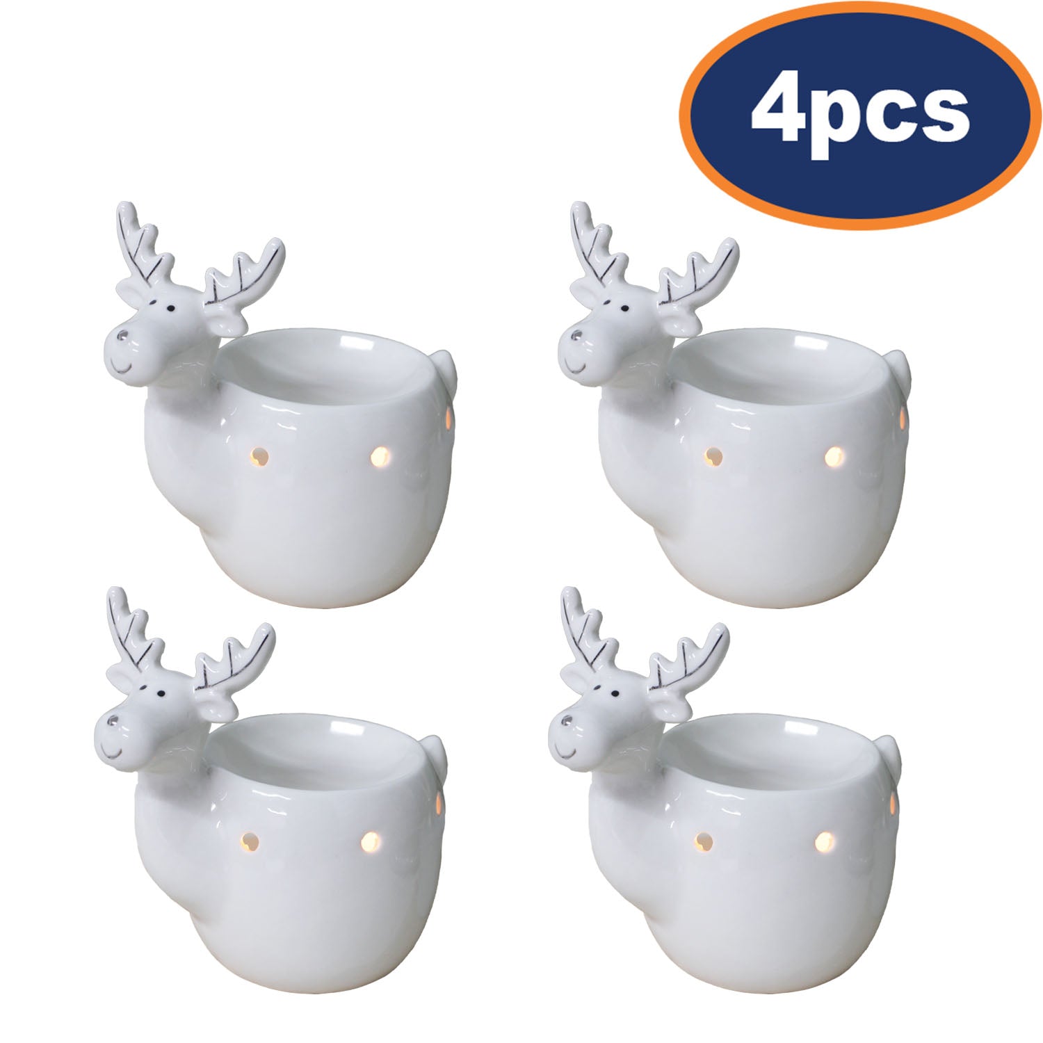 4Pcs Ceramic Reindeer White Wax Melting Oil Burner