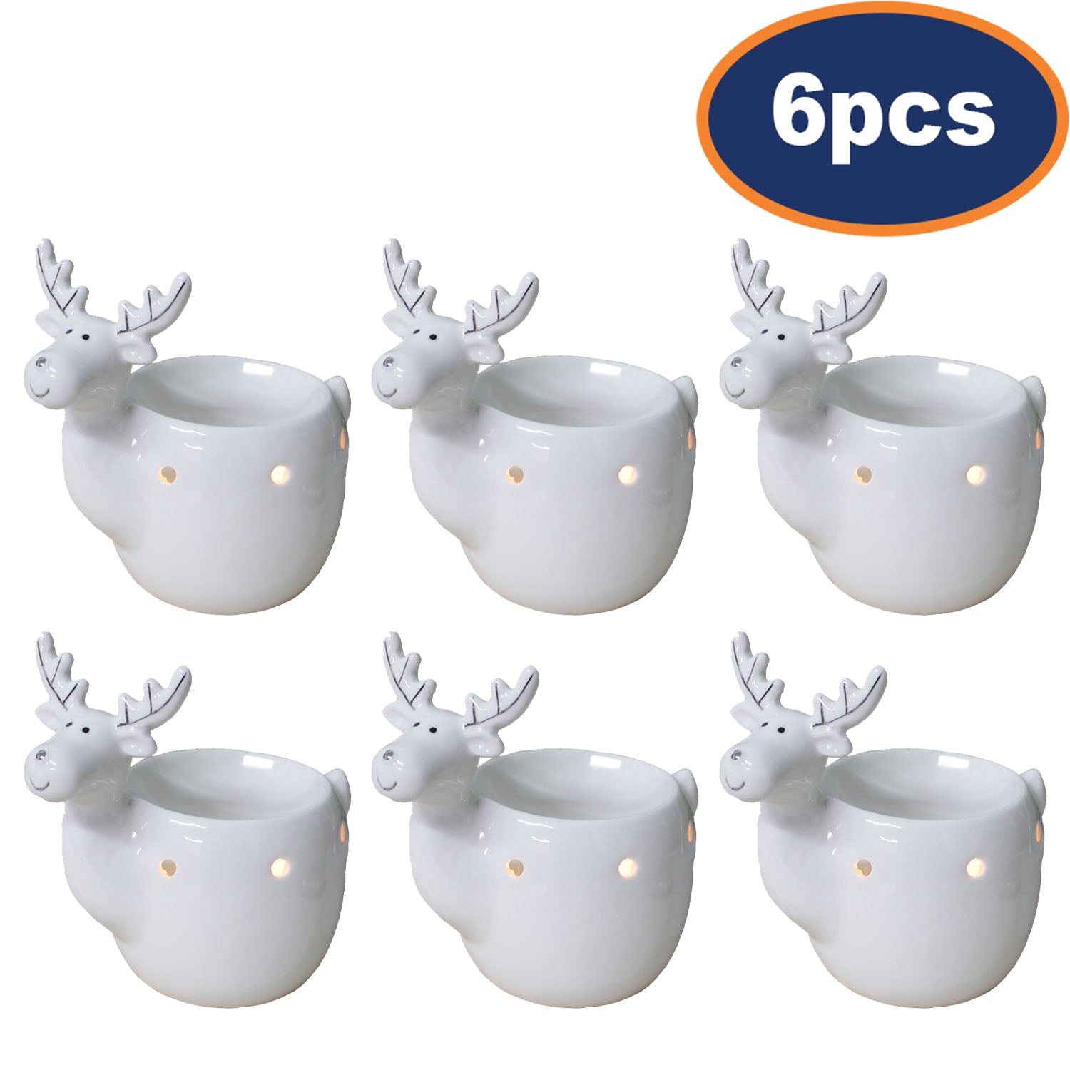 6Pcs Ceramic Reindeer White Wax Melting Oil Burner