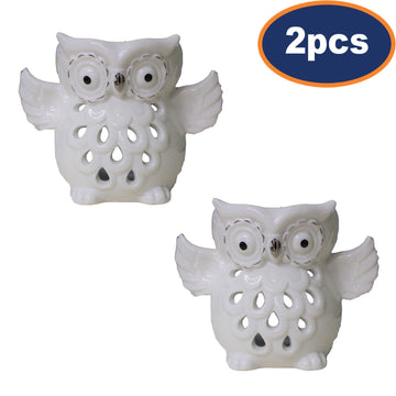 2Pcs White Ceramic Owl Cut Out Wax Melt Holder