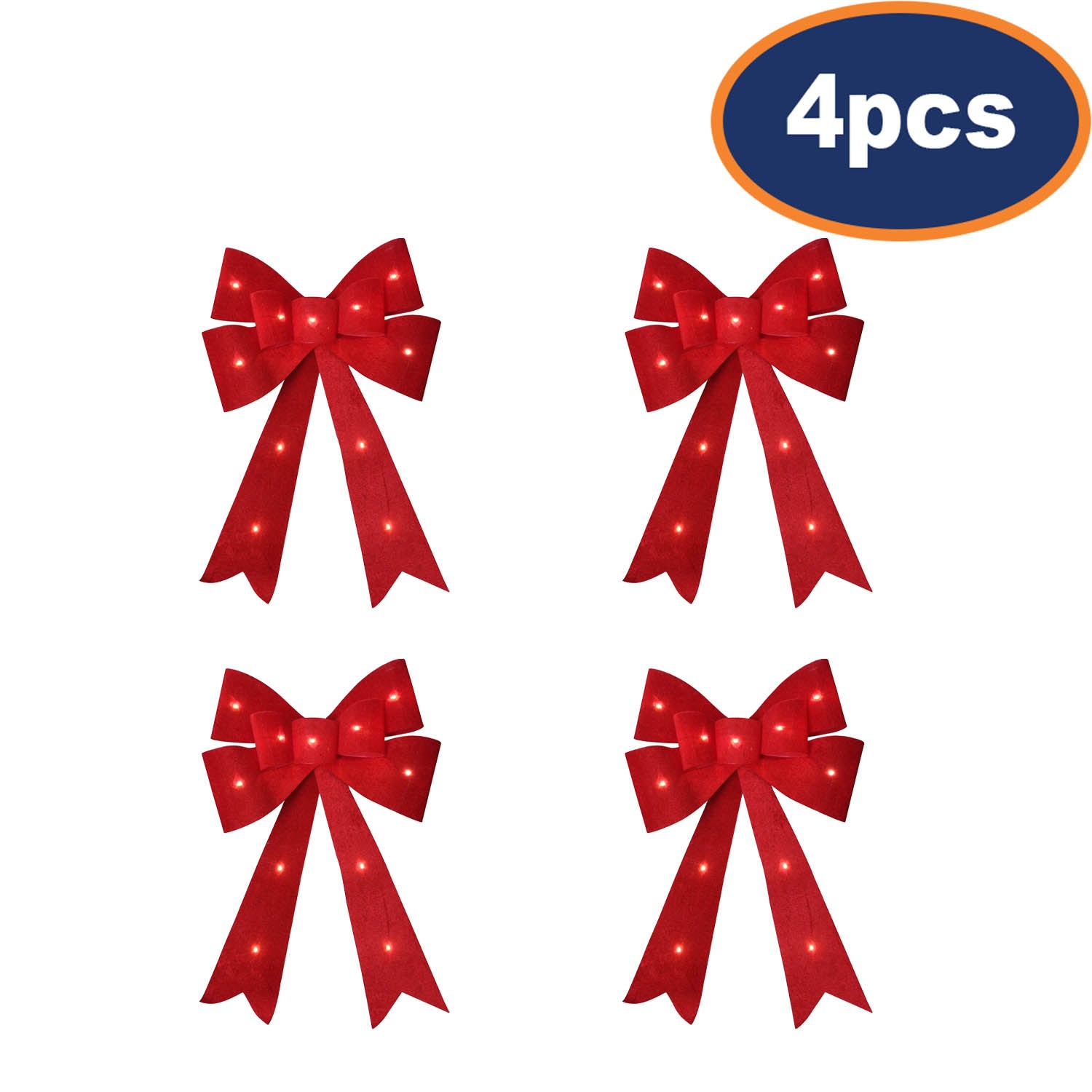 4Pcs 60cm Red Bow LED Light Up