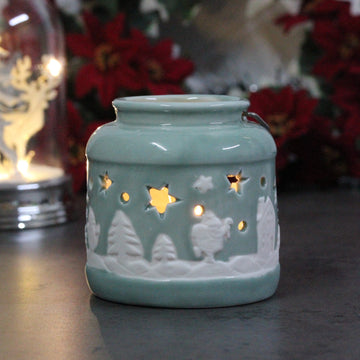 Small Teal Christmas Sage Candle Lantern