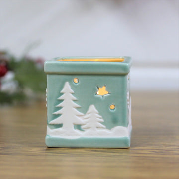 Small Teal Square Christmas Candle Lantern