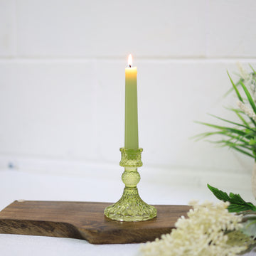 2Pcs Green Tapered Unscented Dinner Candles