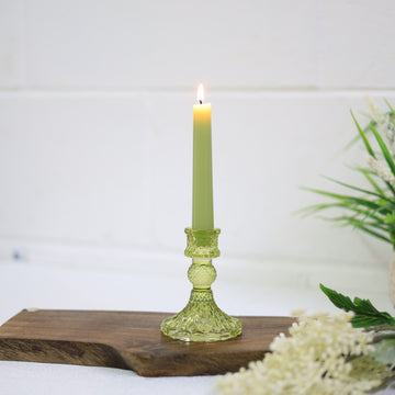 2Pcs Green Tapered Unscented Dinner Candles